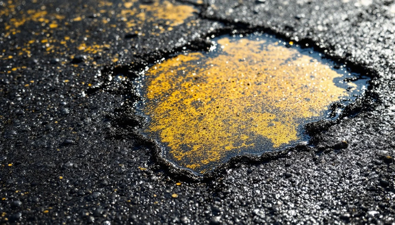 Dark petroleum soaked patch on a faded blacktop surface
