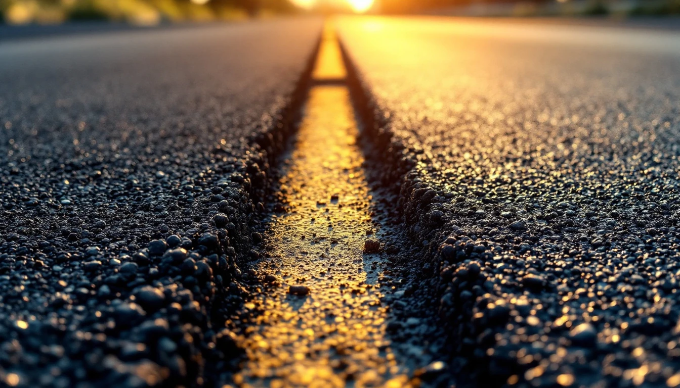 Fresh asphalt overlay ending at a straight sawn boundary line