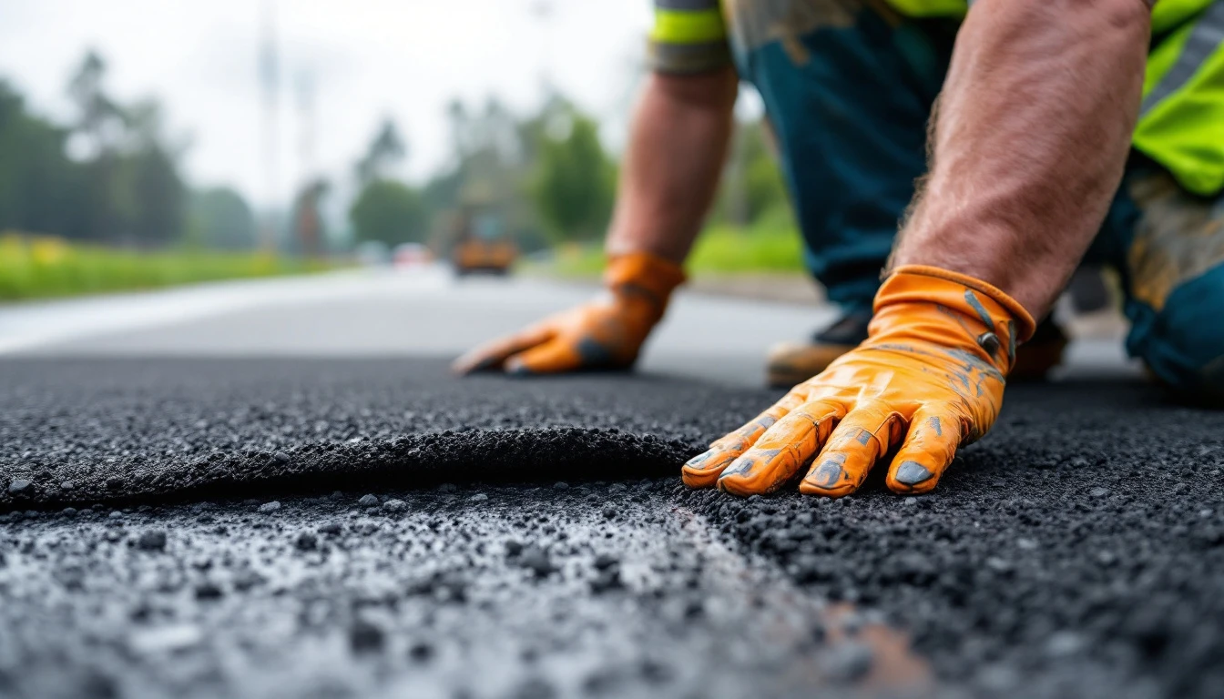 New asphalt mat meeting an older worn blacktop surface