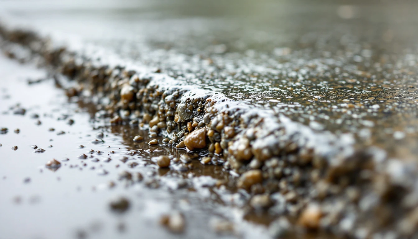 Feathered edge of a fresh concrete patch blending into an older slab