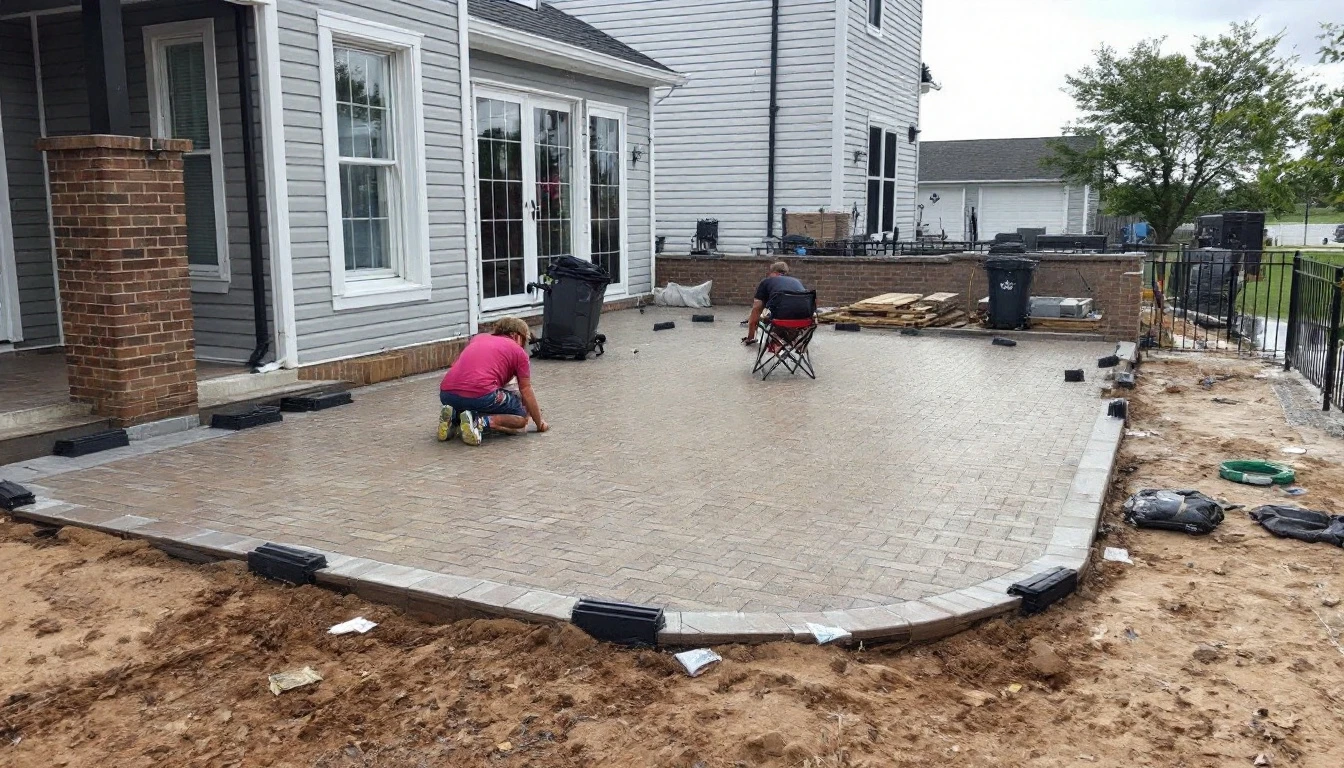 Newly laid pavers with edge restraints awaiting joint sand