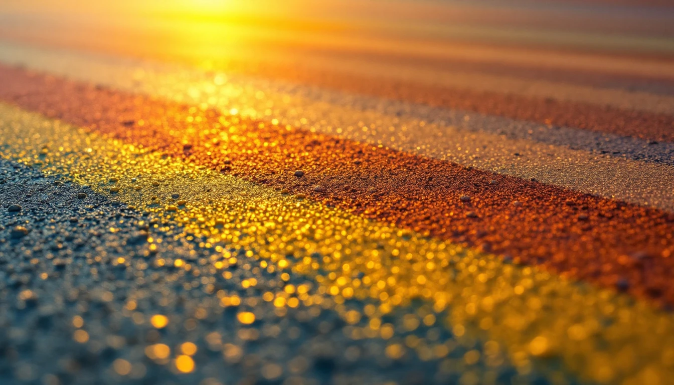 Warm pigment color strips brushed across fresh concrete in golden light