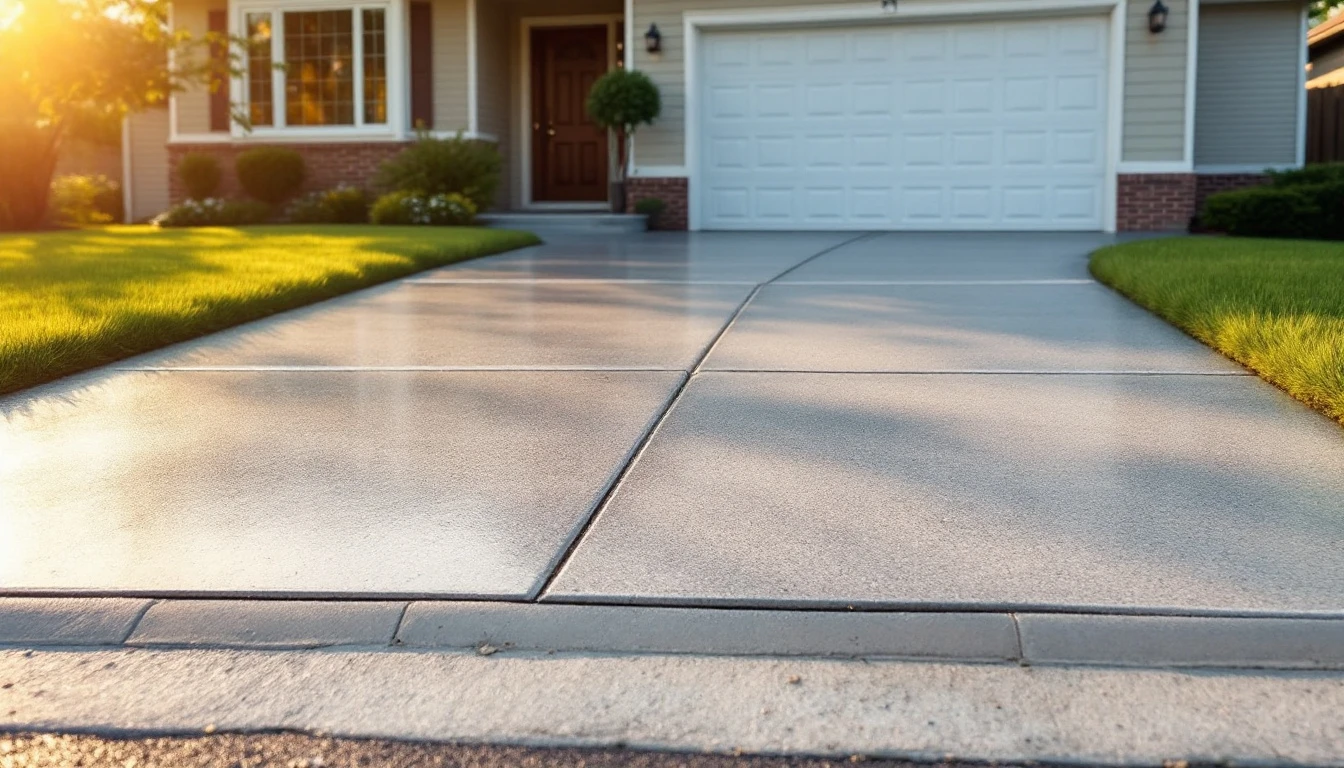Presentable sealed concrete driveway with neatly trimmed lawn edges