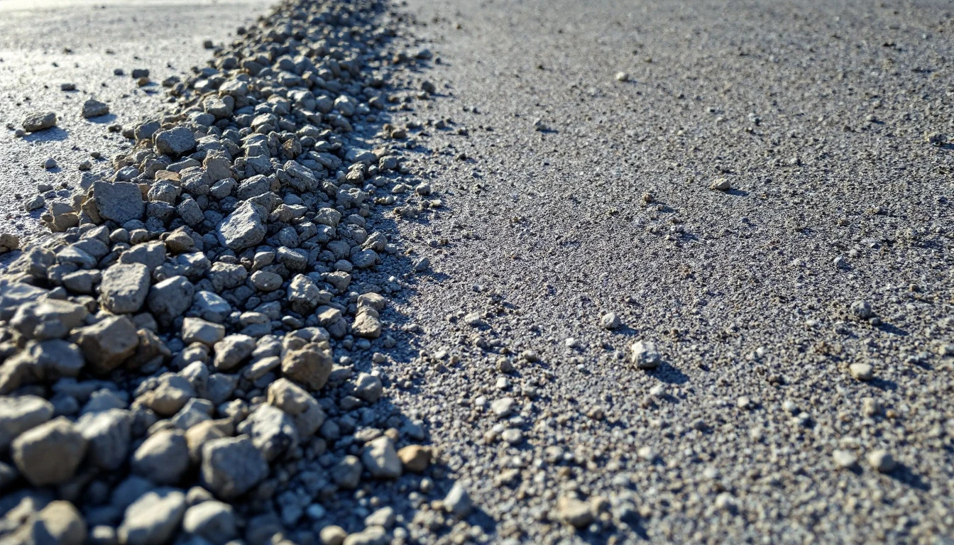 Pulverized old pavement blended into fresh base material awaiting compaction