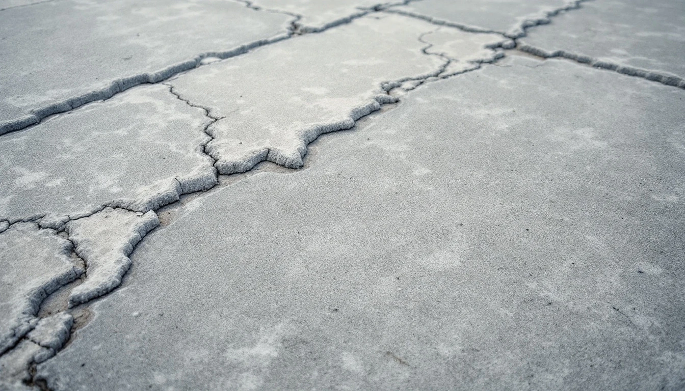 Flaking salt damaged concrete with pale crusted patches