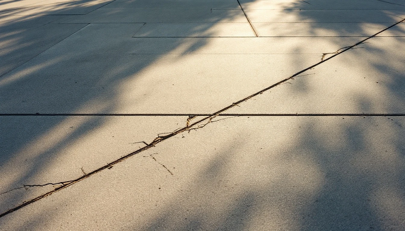 Straight sawn control joints casting thin shadow lines on new concrete