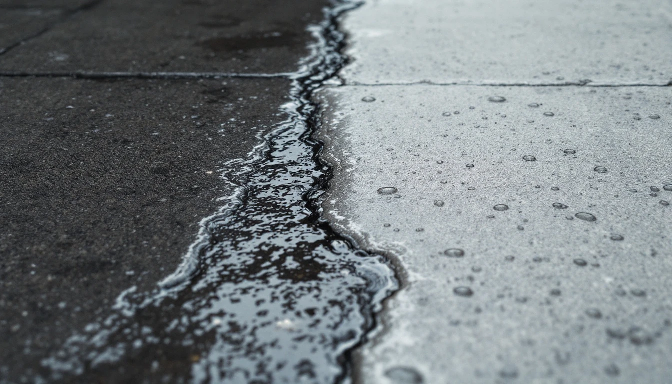 Rain wet sealed concrete with half glossy half matte finish