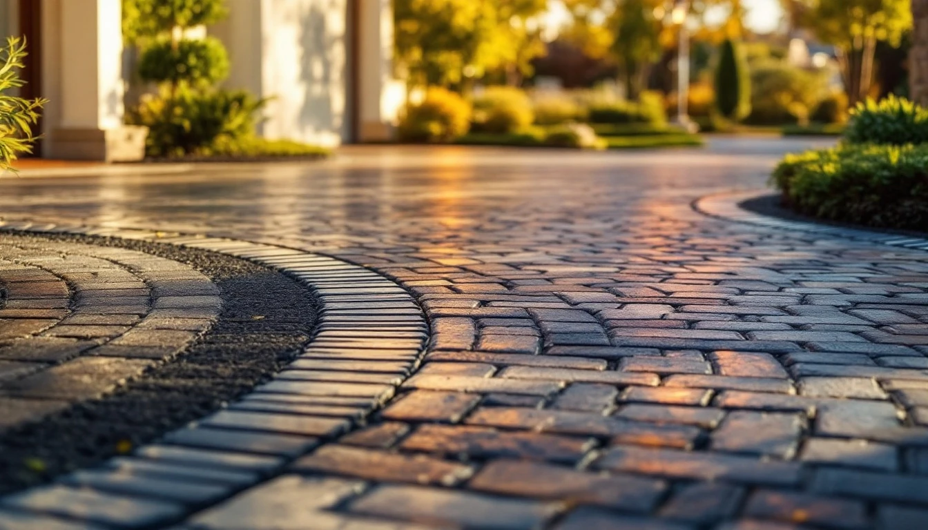 Sealed paver driveway with a contrasting border in warm light