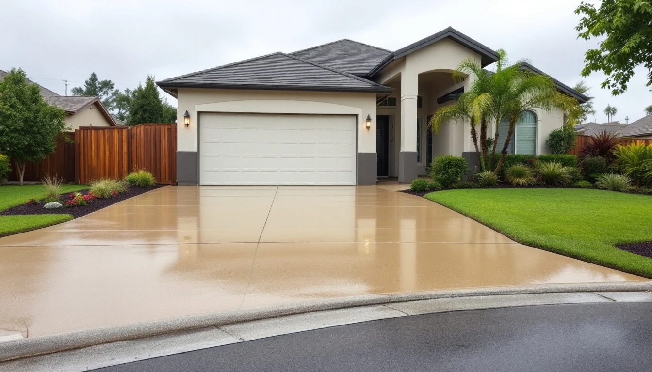 Smooth sealed concrete driveway with a clean street apron