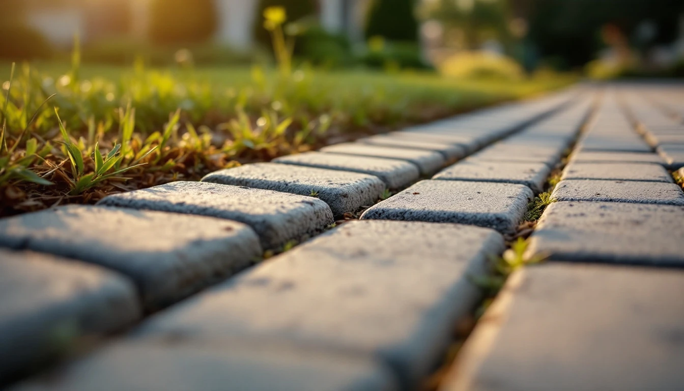 Soldier course paver edging bordering a concrete driveway