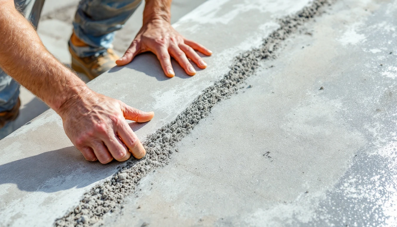 Thin fresh overlay coat partway across an old concrete slab