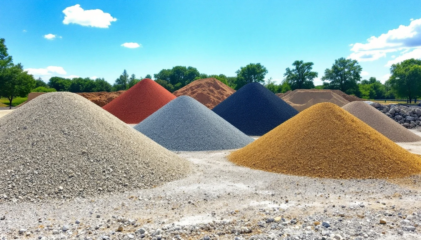 Separate piles of crushed aggregate staged at a driveway site
