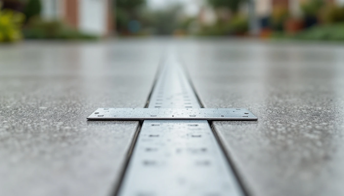 Metal straightedge resting across a smooth concrete driveway slab