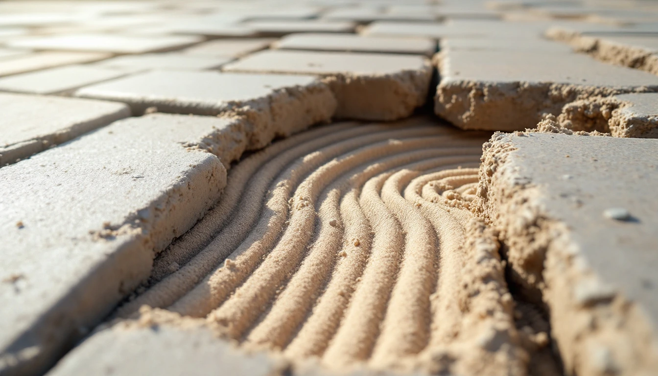 Sunken pavers lifted out exposing a rippled sand bedding layer