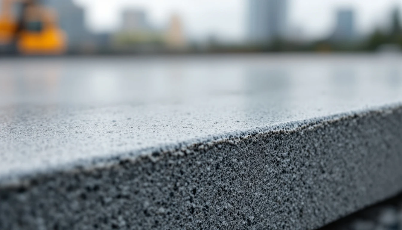 Edge profile of a thick newly poured concrete slab built for heavy loads