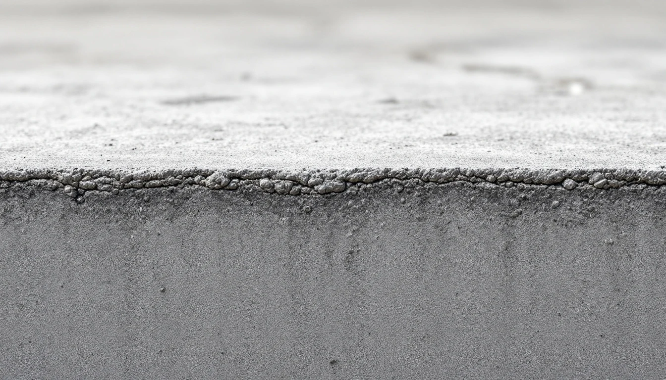 Thick weathered concrete slab corner showing its layered edge