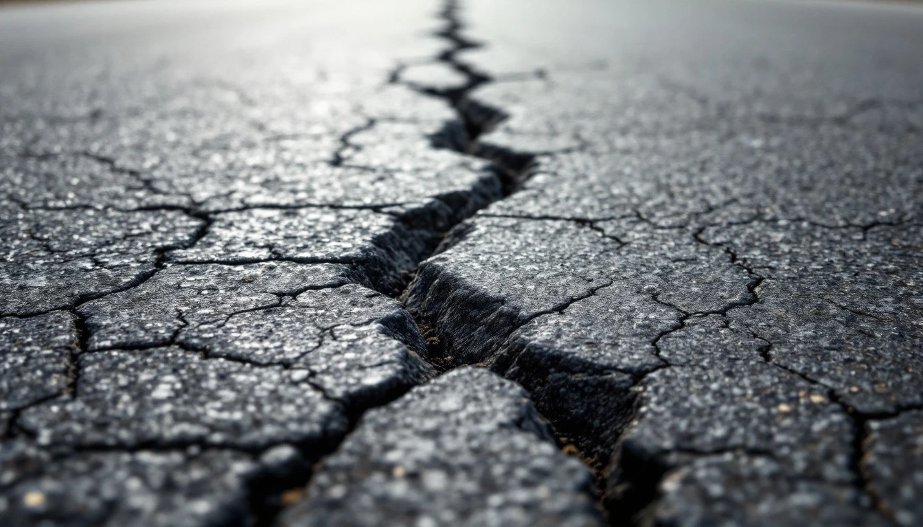 Fine crack network across a dull weathered asphalt surface