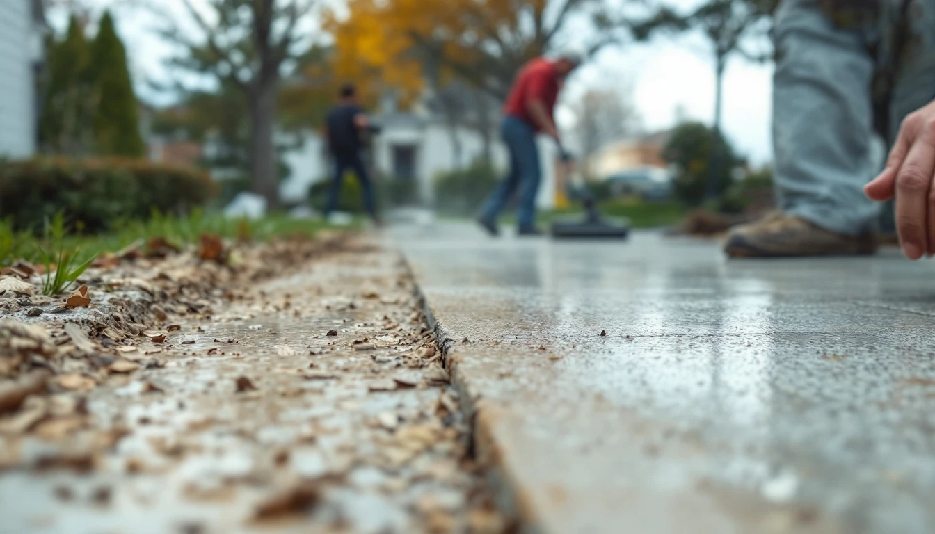 Fresh thin resurfacing coat spread across an aging concrete drive