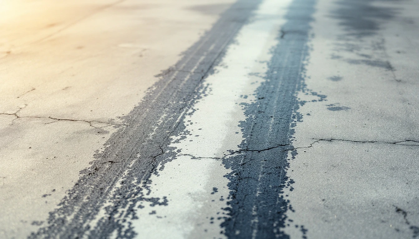 Black tire streaks scuffed across a pale concrete surface