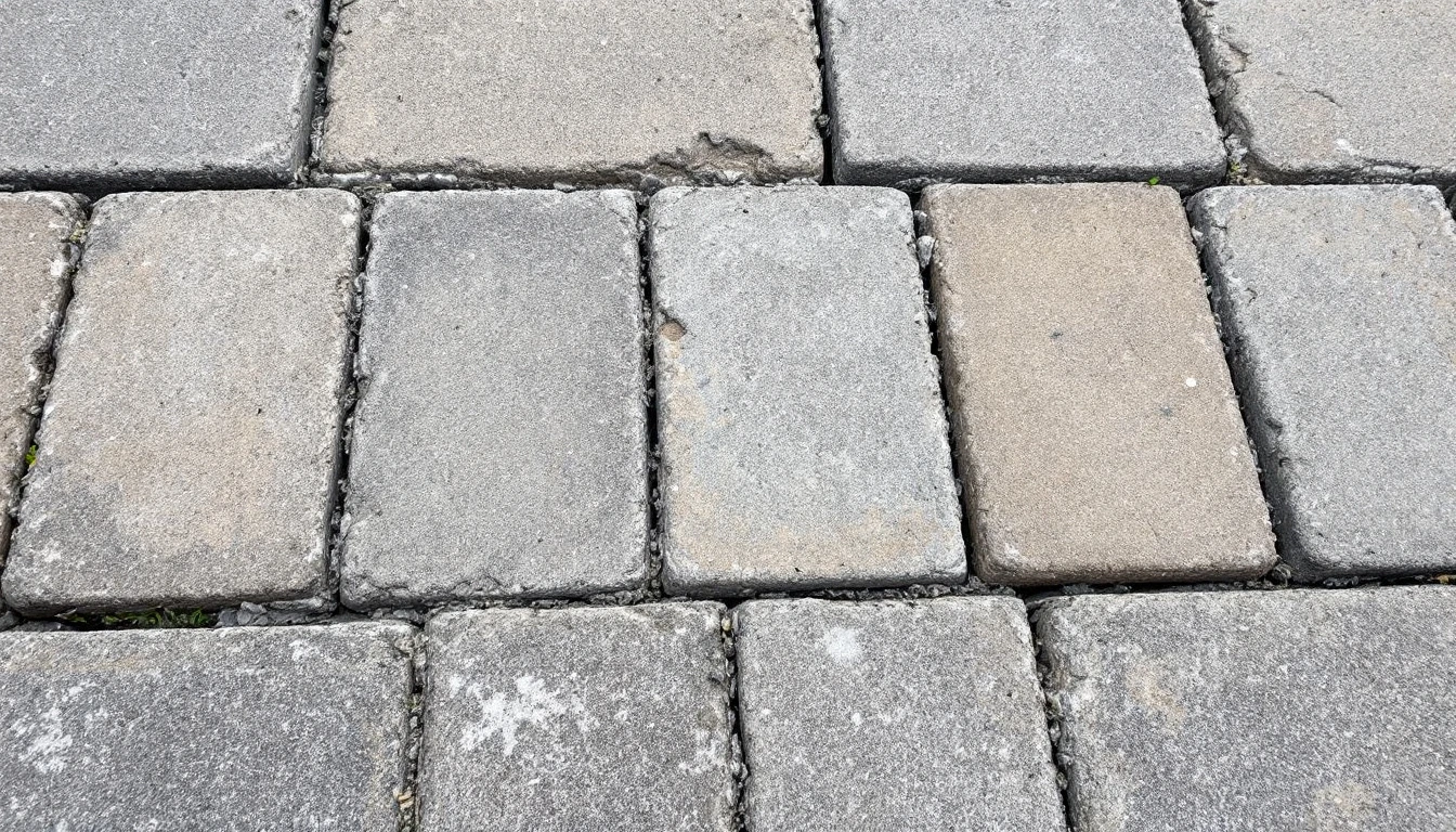Tumbled concrete pavers with softened edges and tight joints
