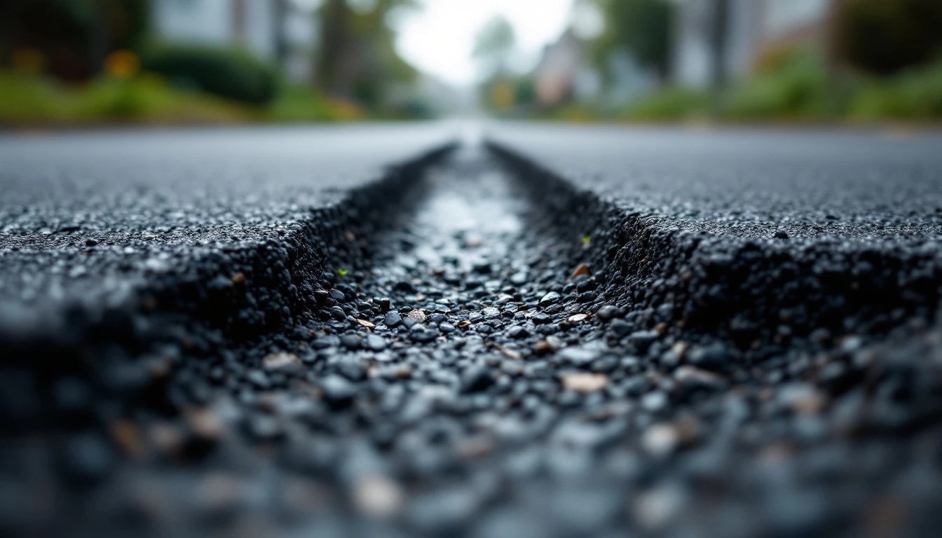 Exposed edge showing surface and base courses of an asphalt driveway