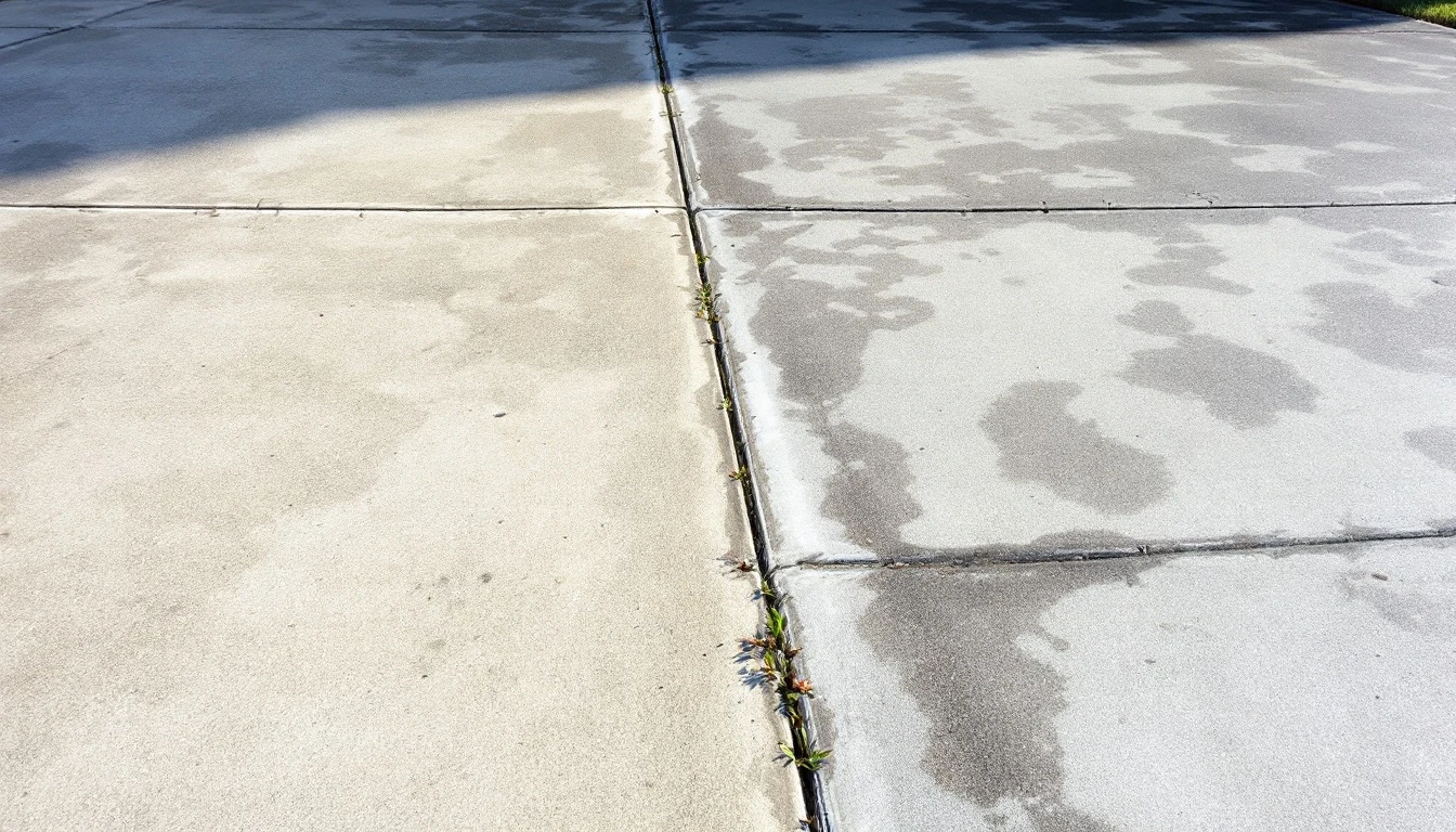 Two concrete driveways meeting along a shared center seam