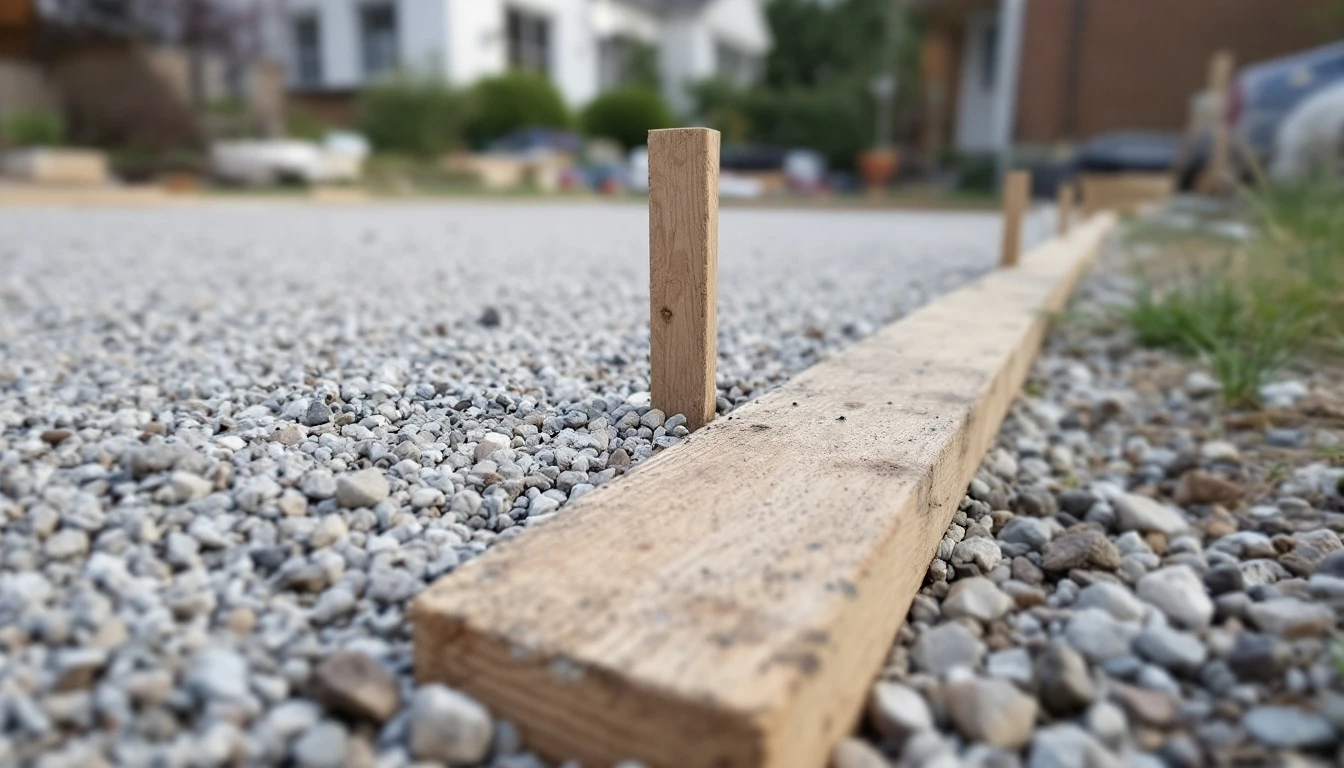 Uneven wooden form boards staked along a gravel base