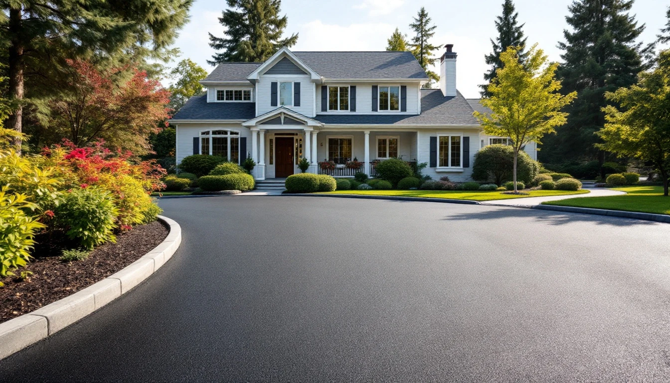 Uniform sealed asphalt driveway with crisp edges seen from above