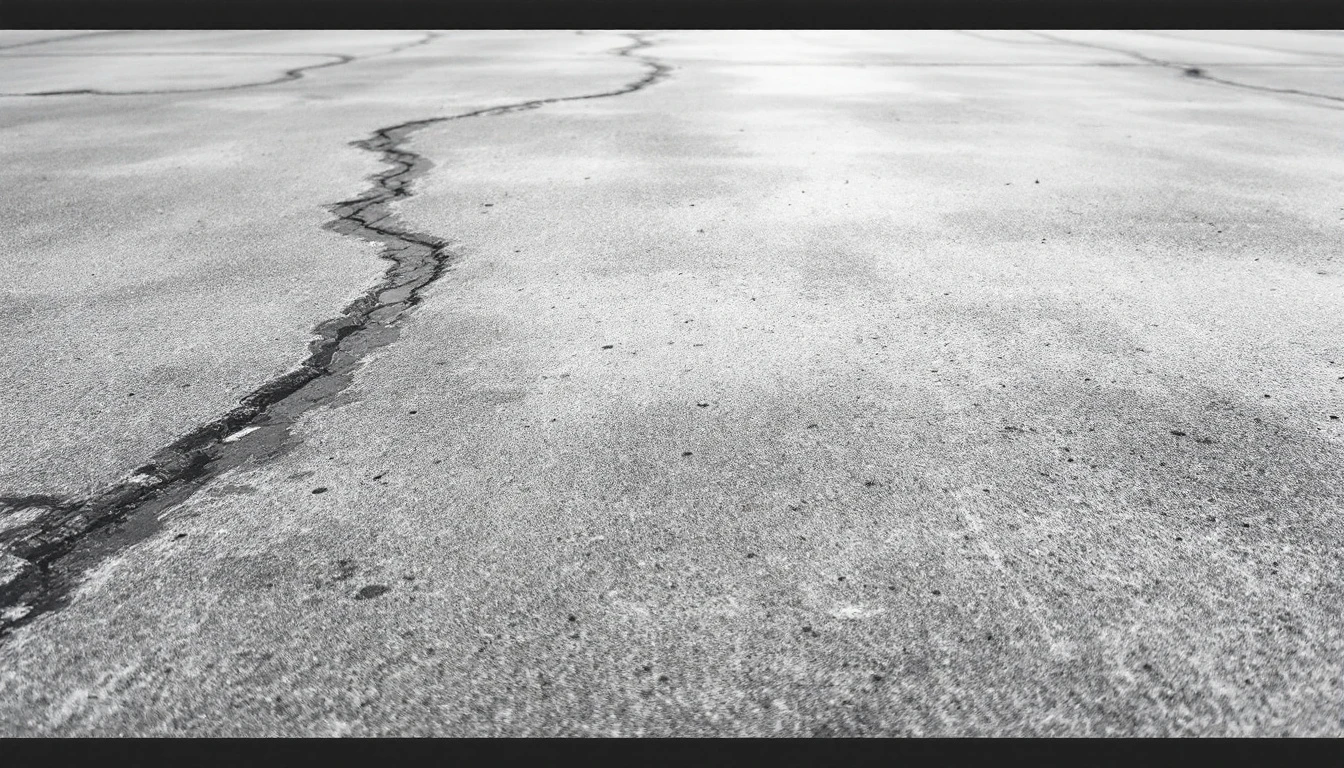 Weathered concrete surface with small pores and faint tire marks