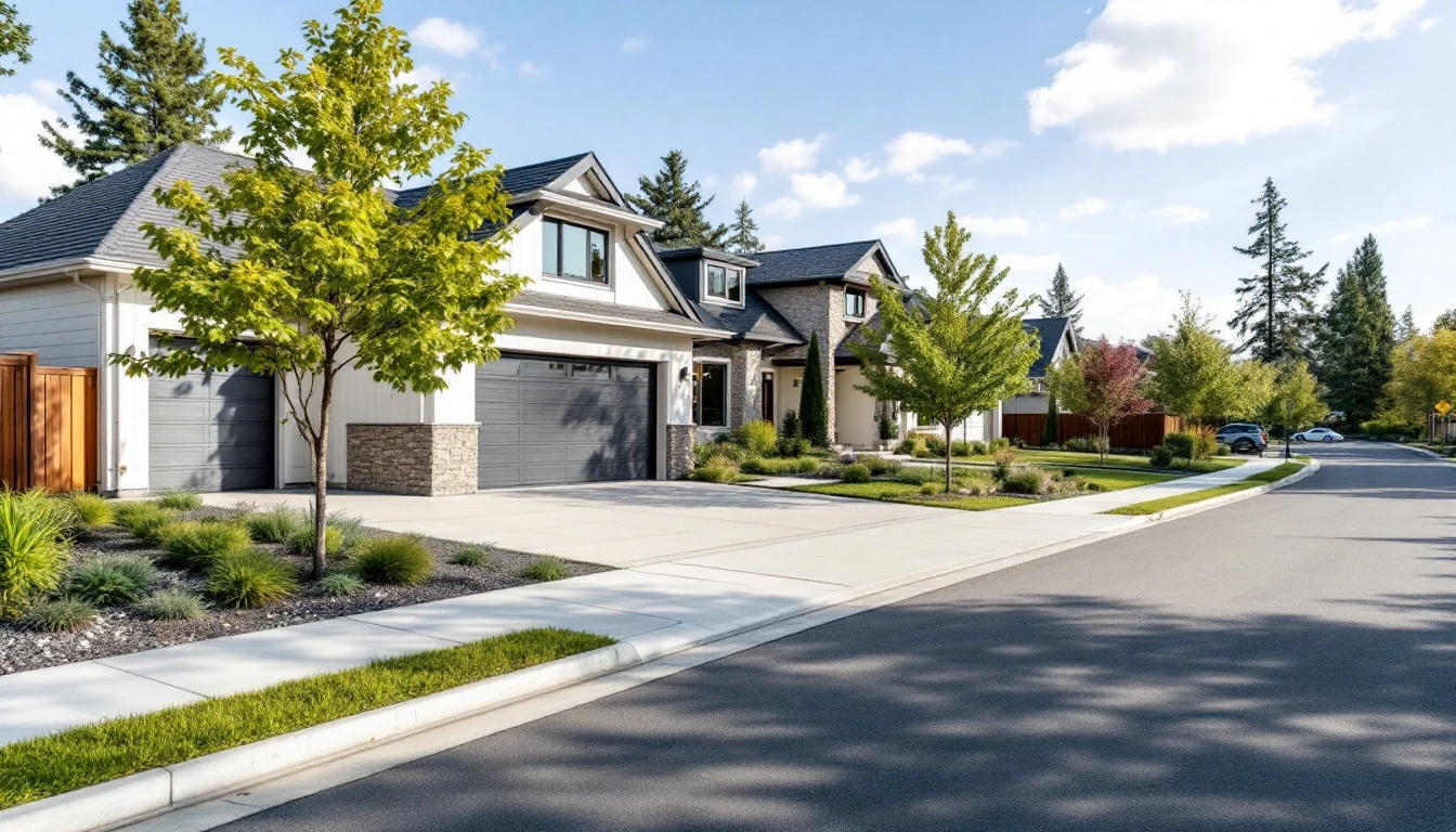 Wide concrete driveway apron reaching the walk by the street