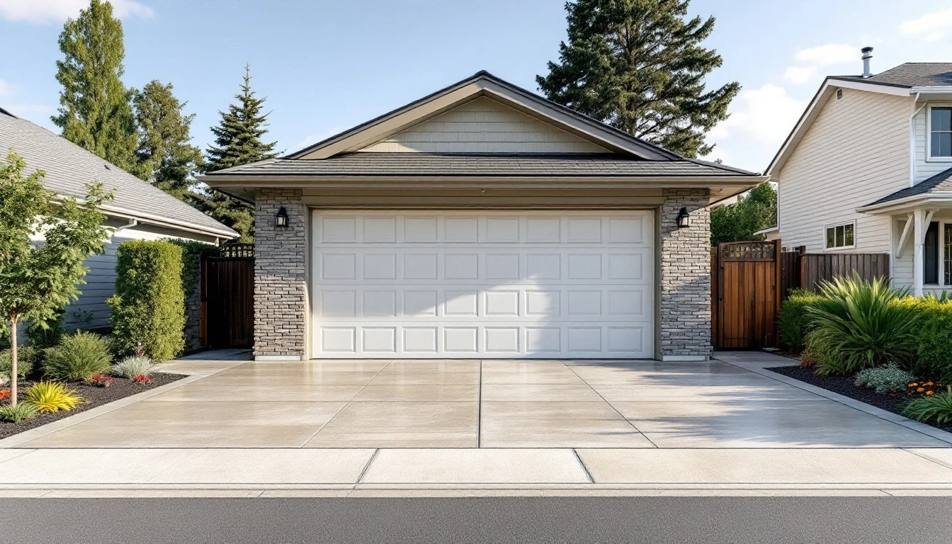 Wide concrete parking apron with open turning space in midday sun