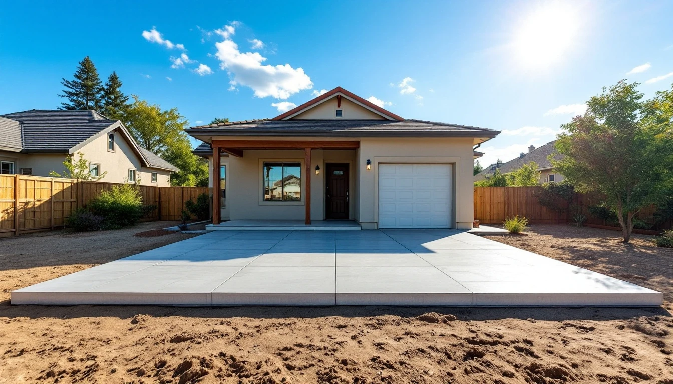 Wide flat concrete pad under bright midday sun