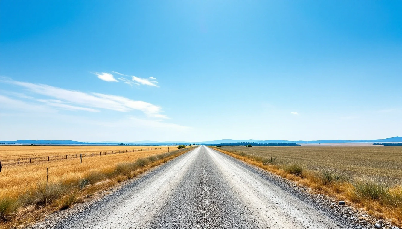 Wide gravel approach with clear open space on both sides