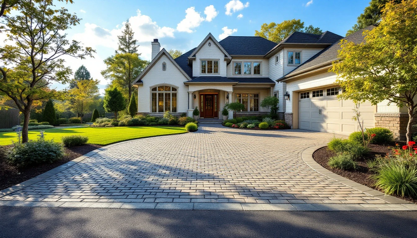 Extra wide paver driveway apron with space for two vehicles