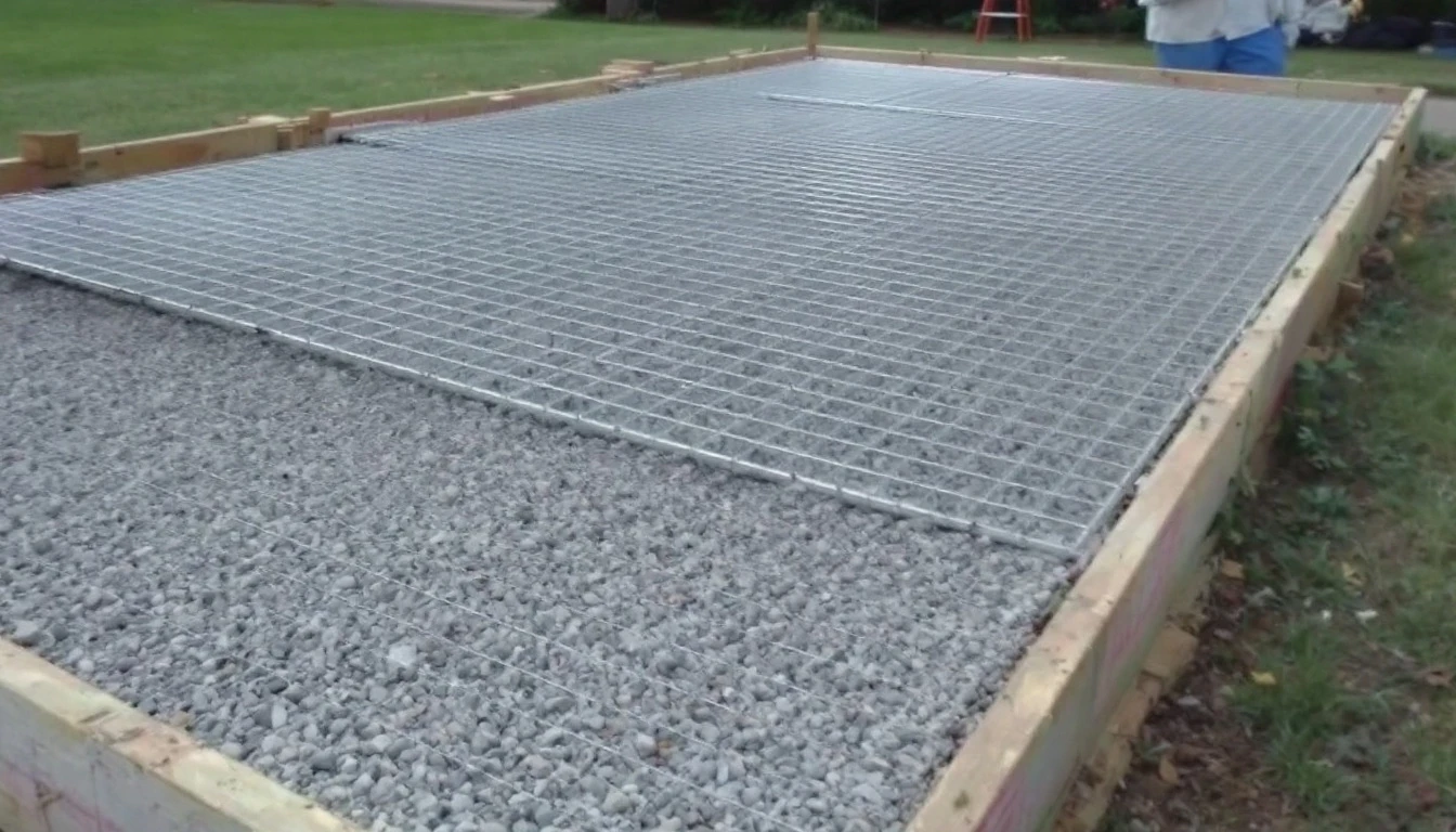 Welded wire mesh panels laid over a compacted gravel base