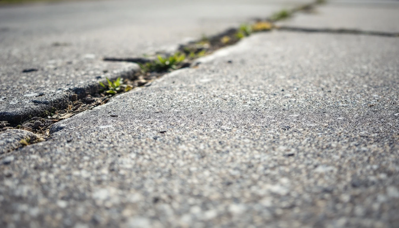 Worn concrete with aggregate polished smooth by years of traffic
